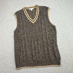 Vintage Izod Club Sweater Vest Men's XL Black Tan Heathered Cable Knit Golf 90s